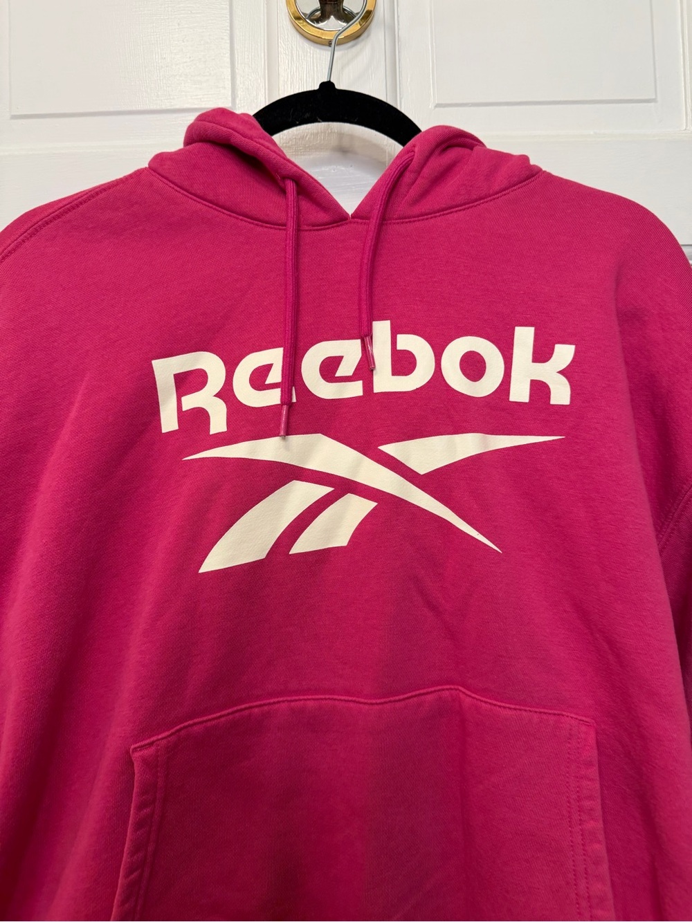 Reebok Pink White Graphic Hoodie Logo Pullover Sweatshirt Size Large - Picture 2 of 4